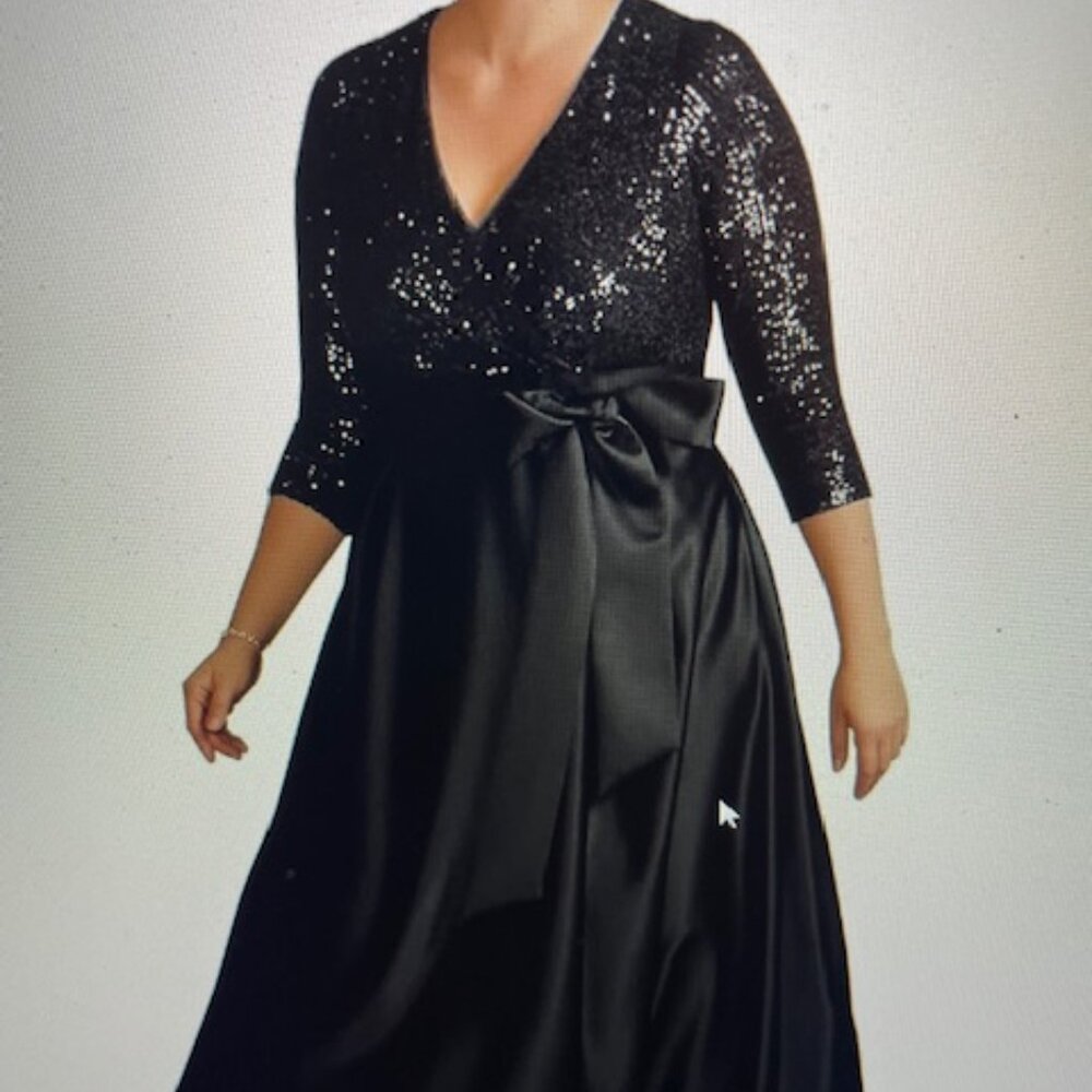 Plus Size Black Sequin Satin Wedding Guest Dress
